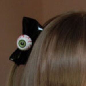 Black💀Awesome spooky Eyeball ribbon bow clips 2 black